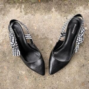 Graceland Gingham Bow Slingback Heels Size 6.5-7